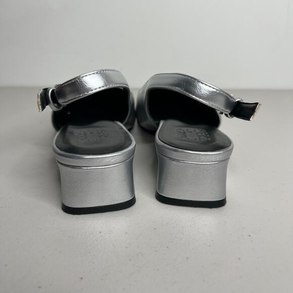 Naturalizer Silver Square Toe Sling Back Ginger Pumps Size 8 - Picture 7 of 10